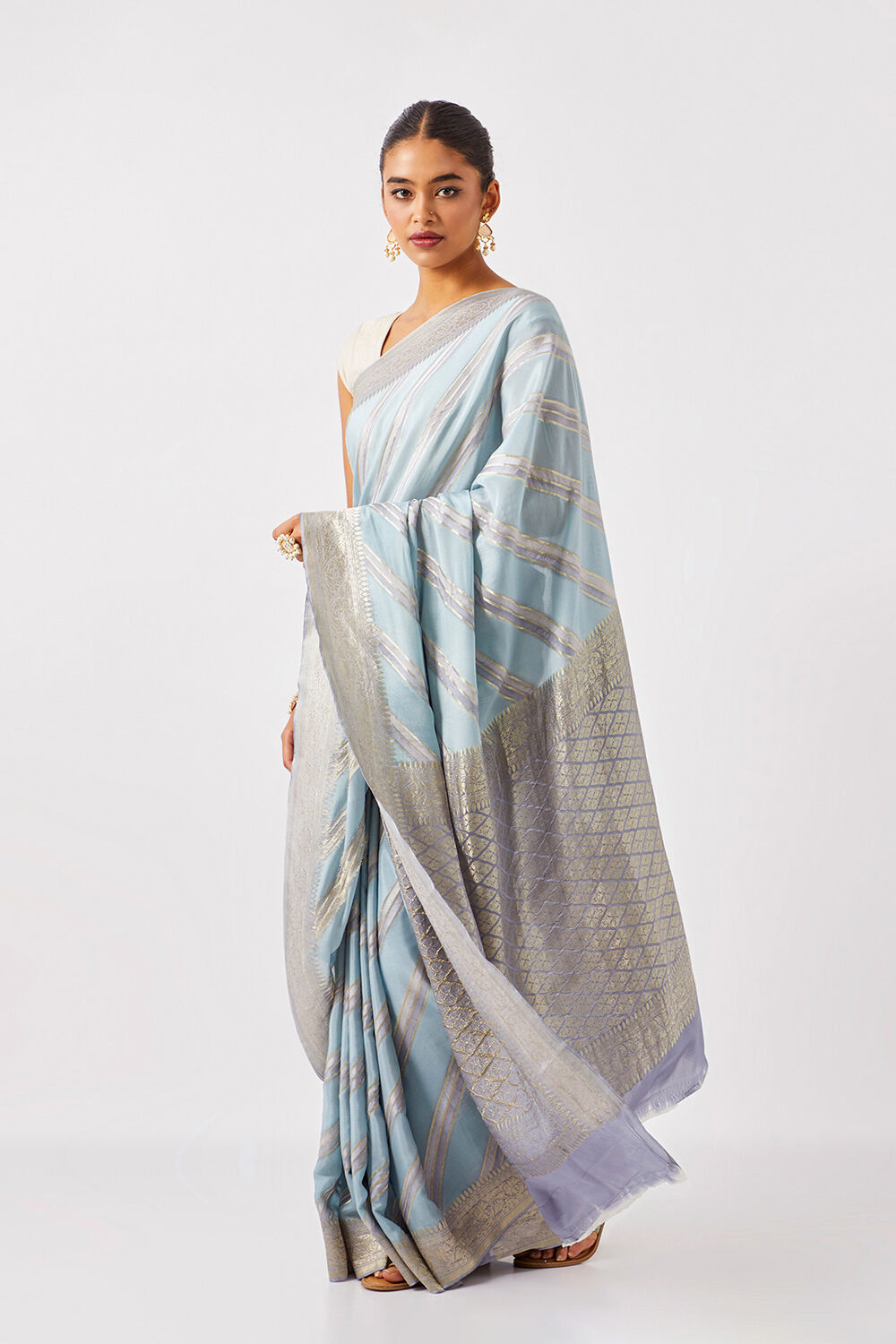 Light Blue Pure Crepe Embroidered Saree image number null