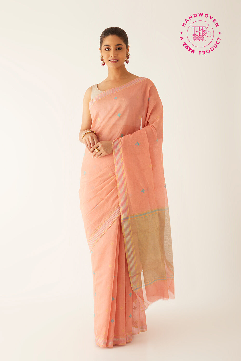 Light Orange Pure Cotton Tissue Chanderi Saree image number null