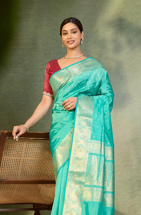 Blue Silk Viscose Cutwork Banaras  Saree