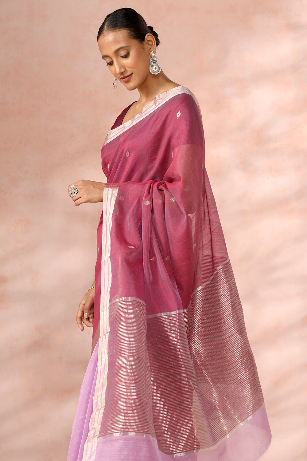 Purple Chanderi Pure Silk Cotton Woven Saree image number null