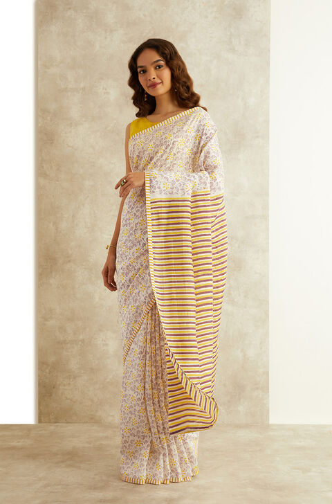 Violet Block Printed Viscose Luxe Rajasthan Saree