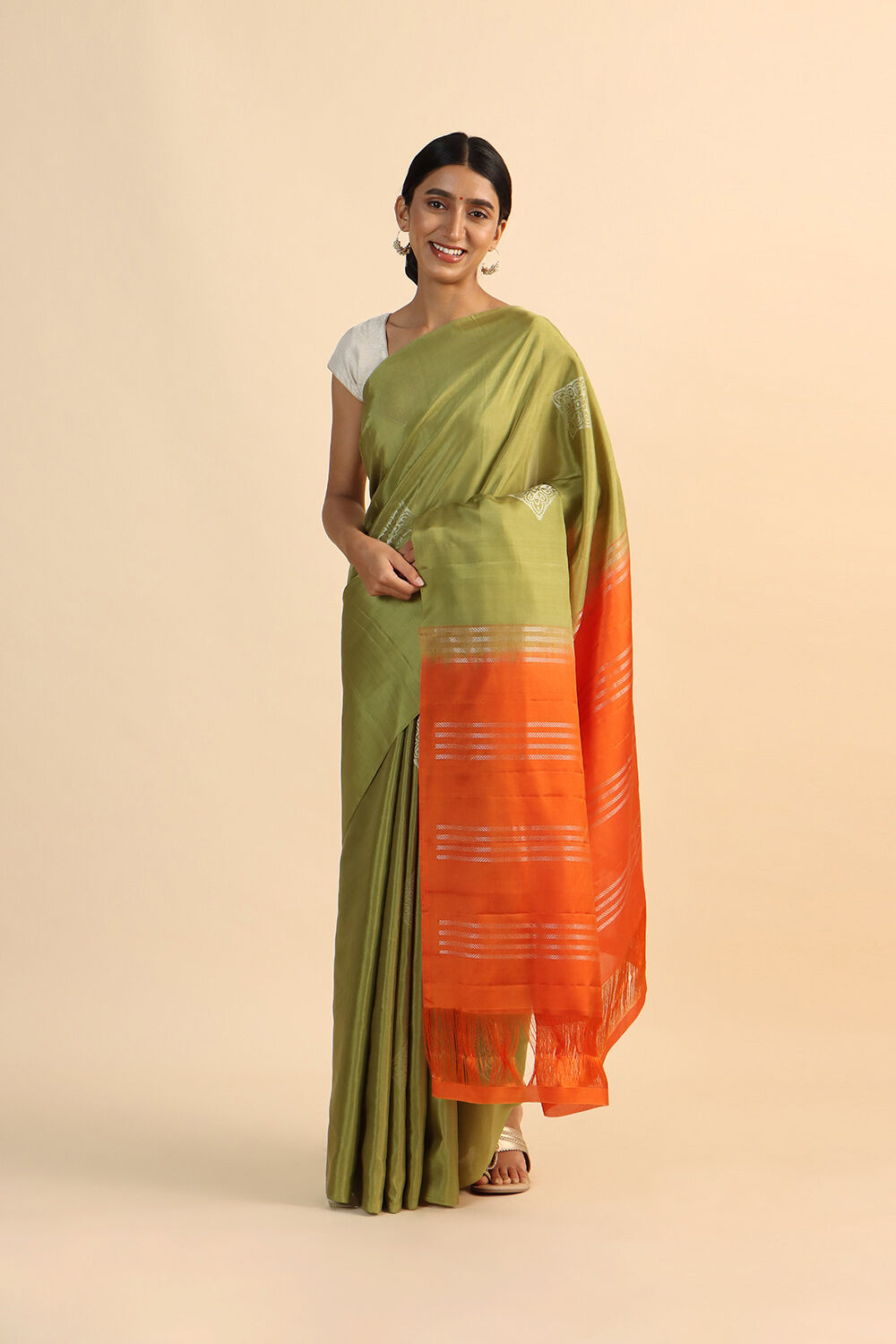 Light Green Pure Silk Tencel South Saree image number null