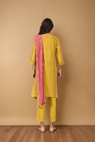 Yellow Pure Silk Cotton Embroidered Kurta Set thumbnail image number null