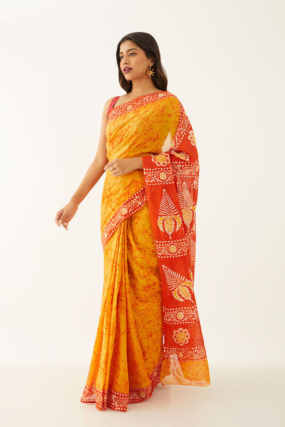 Yellow Pure Cotton Batik Saree image number null