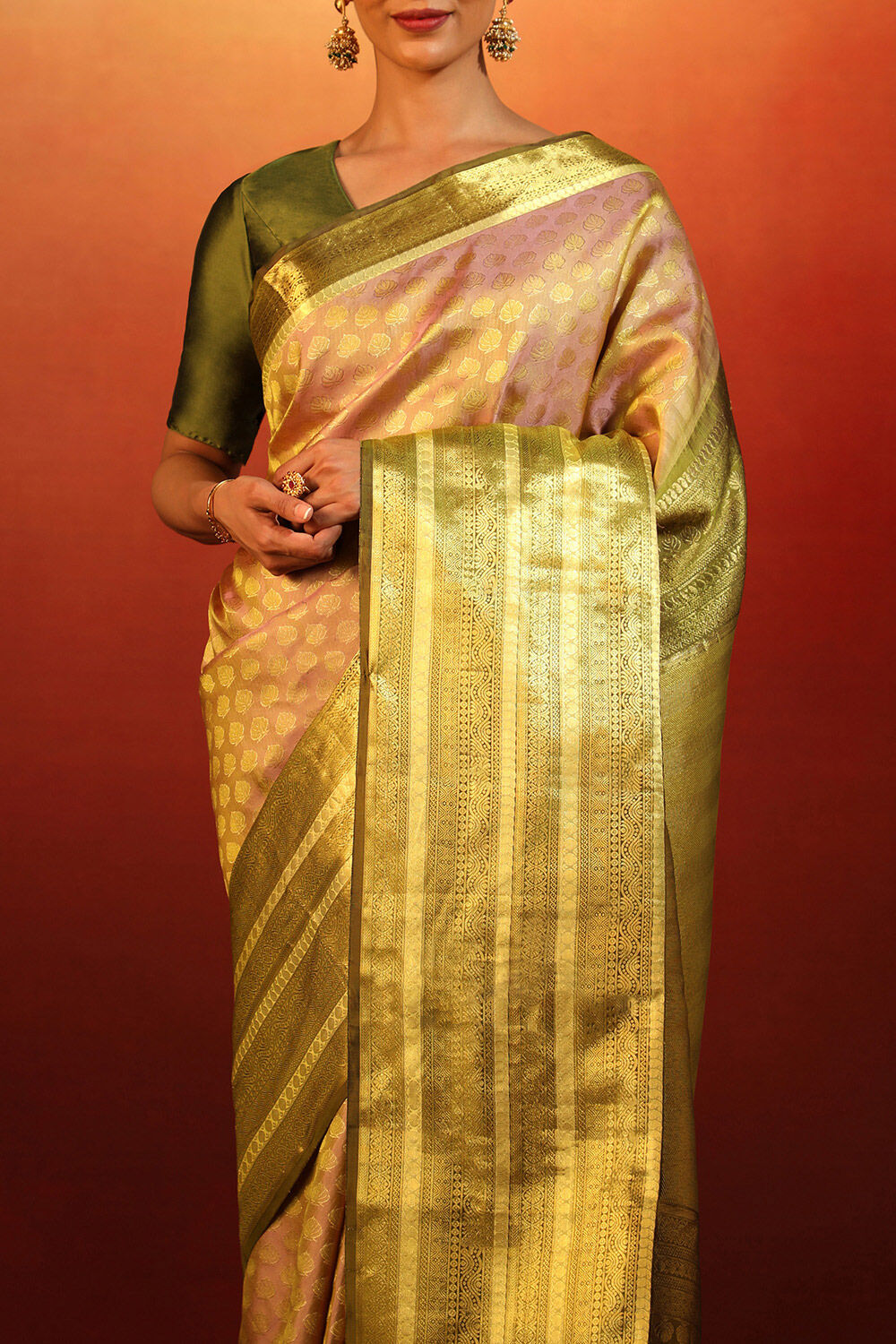 Pink Kanjivaram Inspired Design Pure Silk Woven Saree image number null