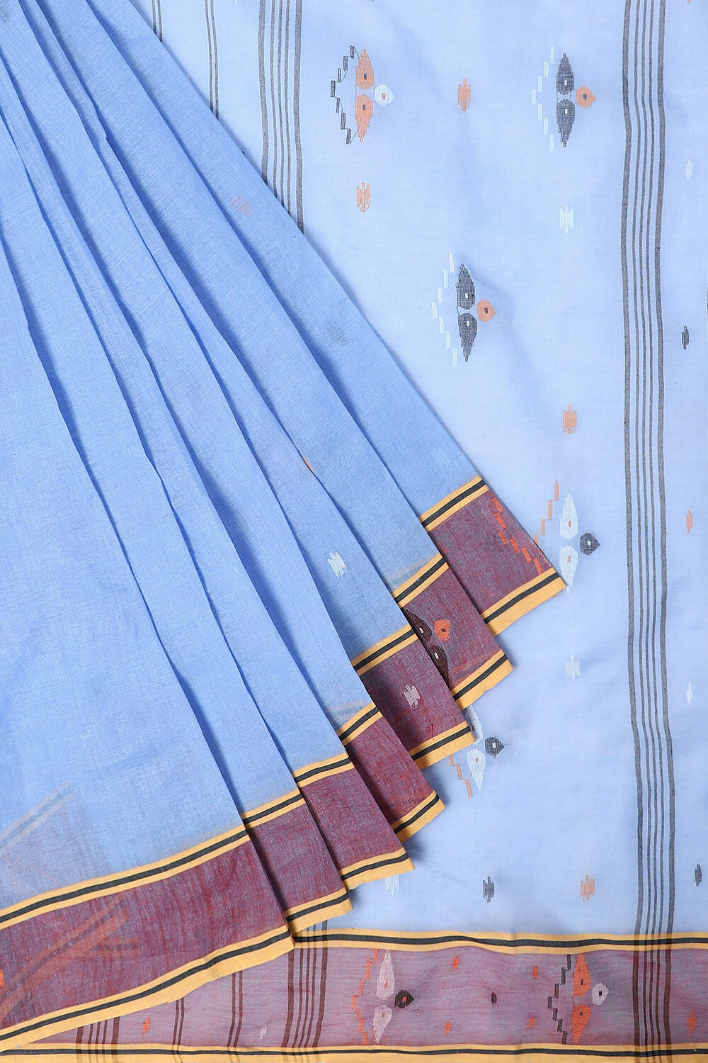 Light Blue Pure Cotton Bengal Saree image number null