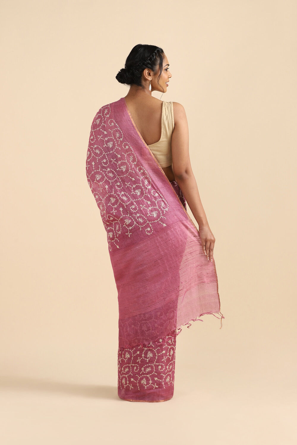 Pink Pure Tussar Embroidered Saree image number null