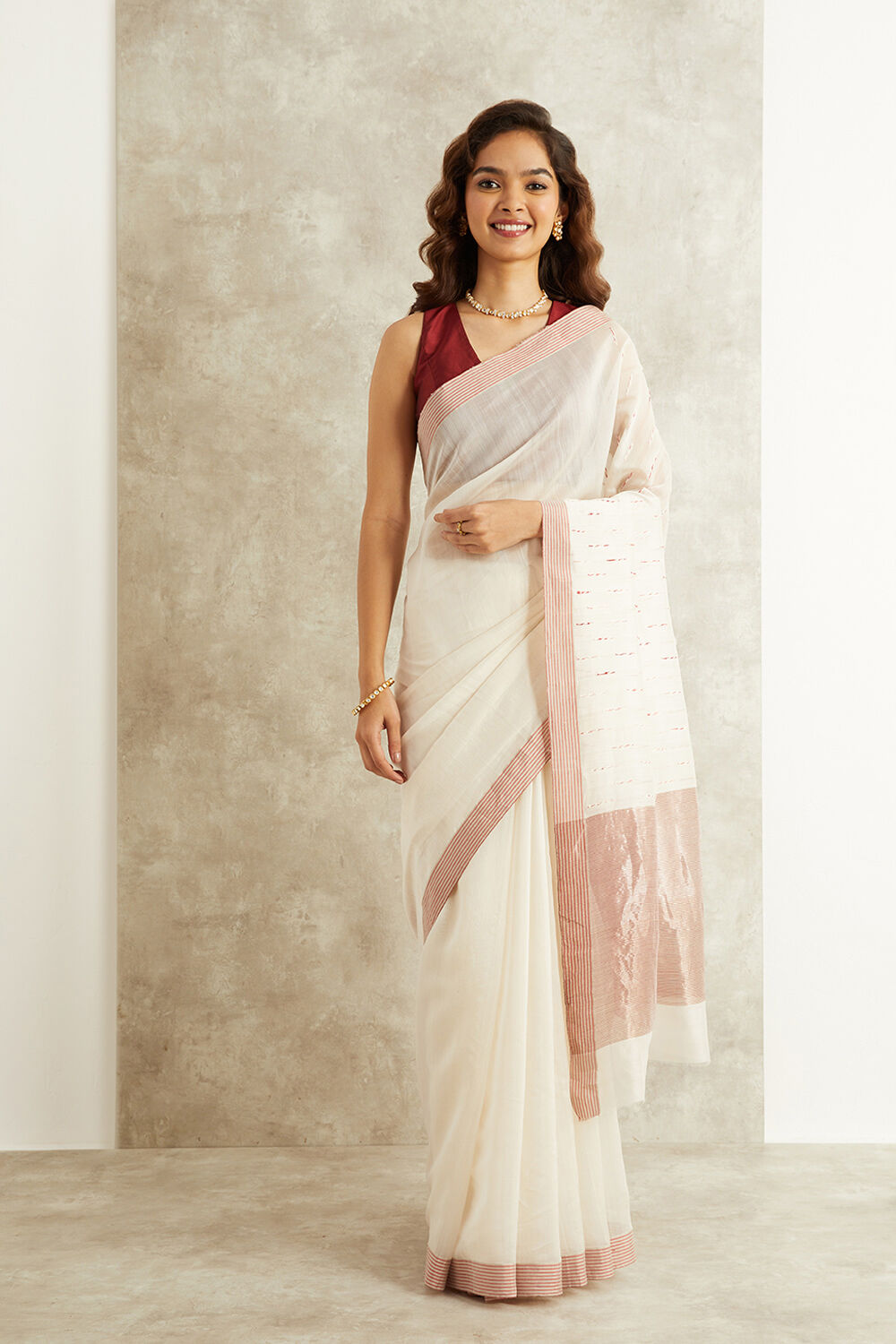White Woven Pure Silk Cotton Eknaliya Chanderi Saree image number null