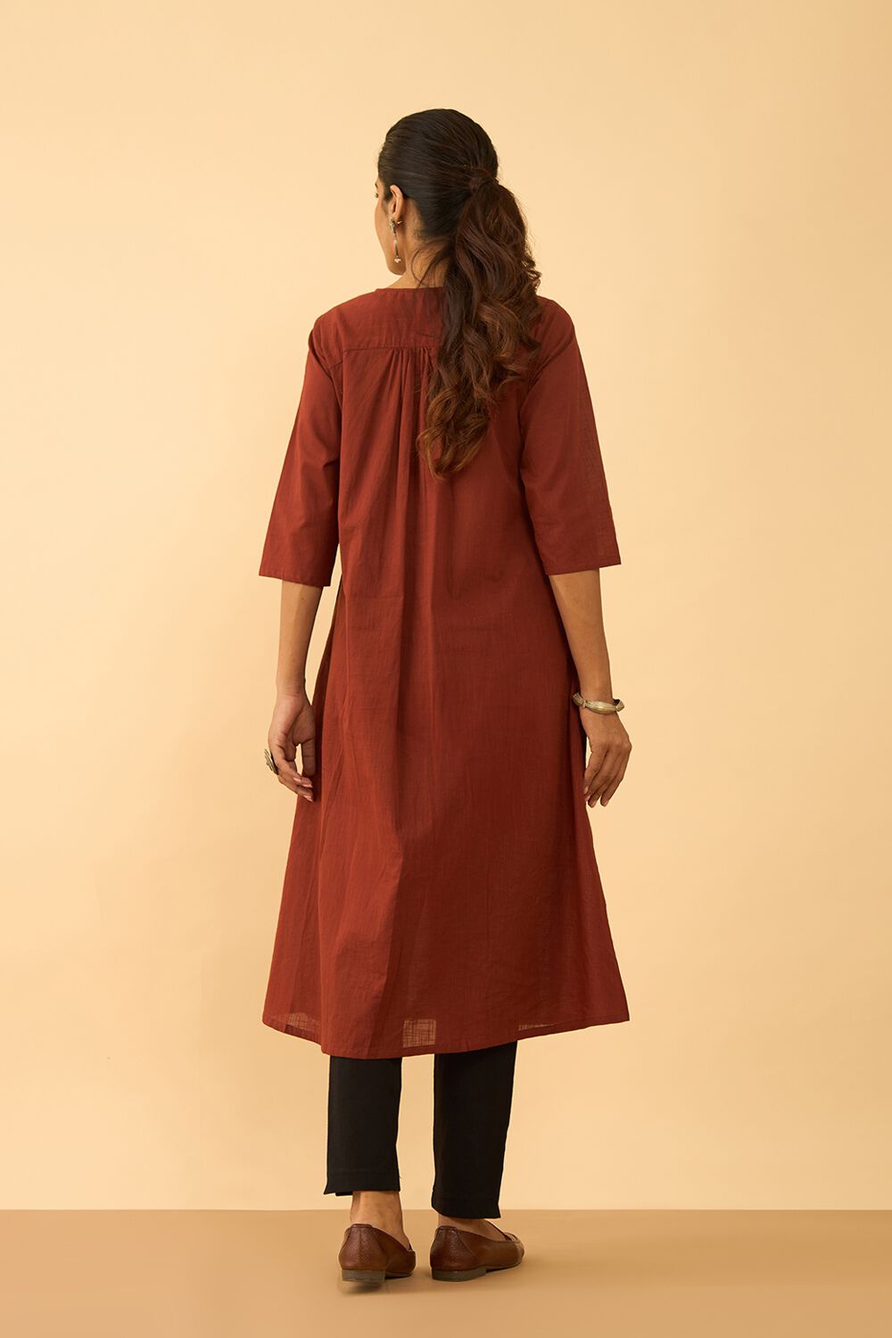 Dark Red Block Printed Pure Cotton Kurta image number null