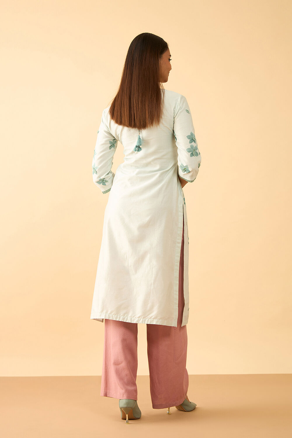 Light Blue Pure Silk Cotton Hand Painted Kurta image number null