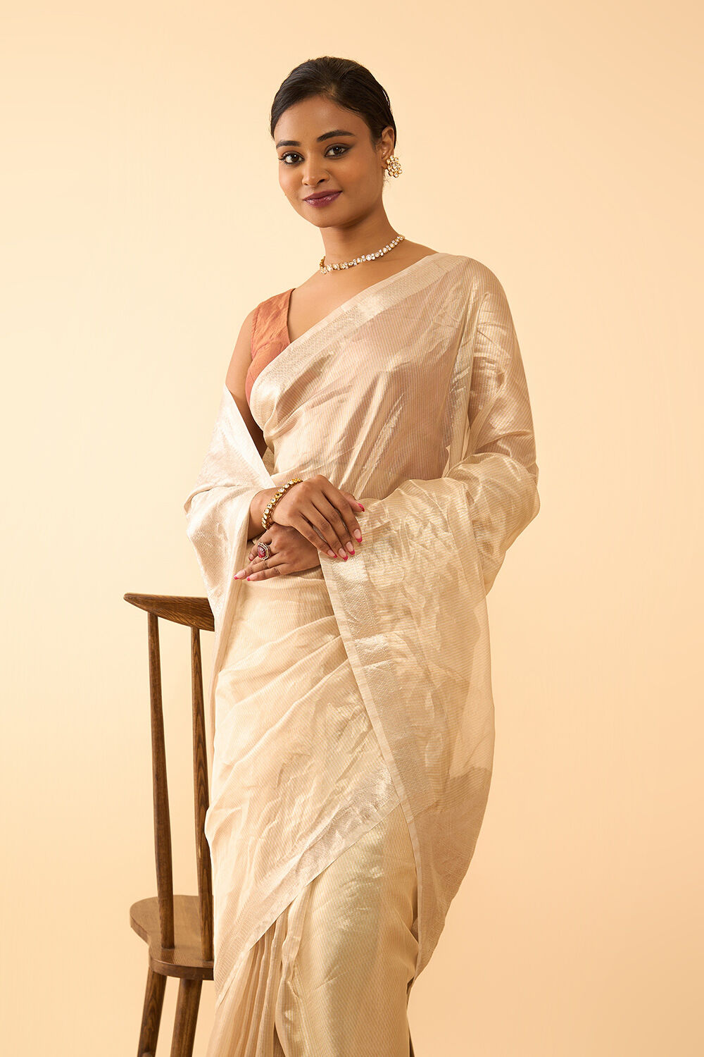 Off White Pure Tissue Organza Woven Banaras Saree image number null