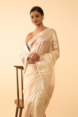 Off White Pure Tissue Organza Woven Banaras Saree thumbnail image number null