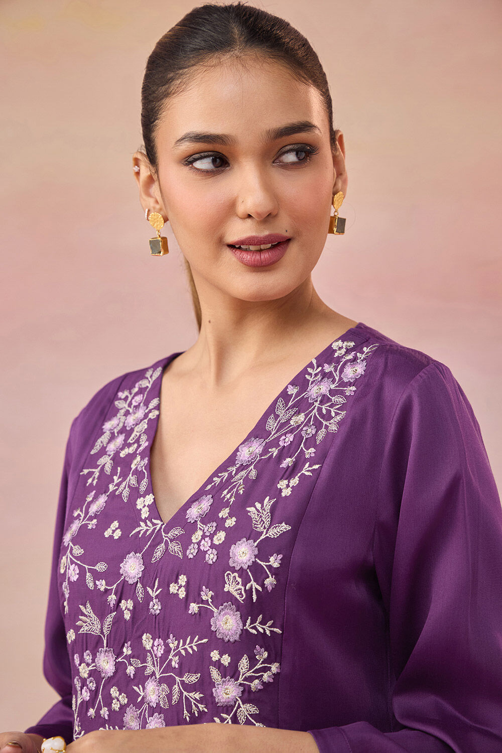 Purple Pure Viscose Embroidered Kurta image number null