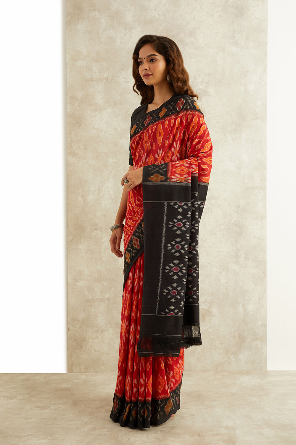 Red Ikat Pure Cotton Pochampalli Saree image number null