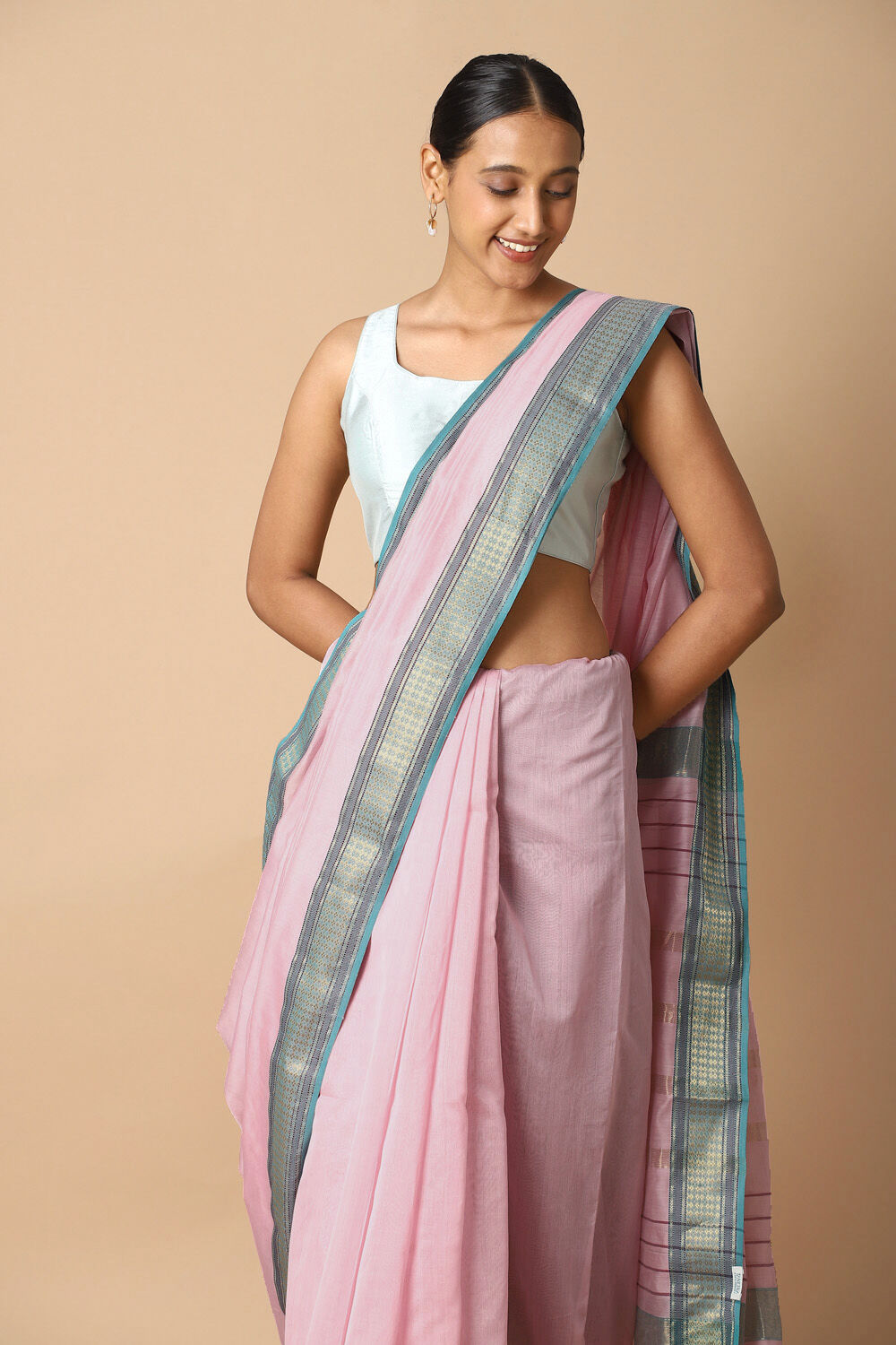 Pink Pure Silk Cotton Maheswari Saree image number null
