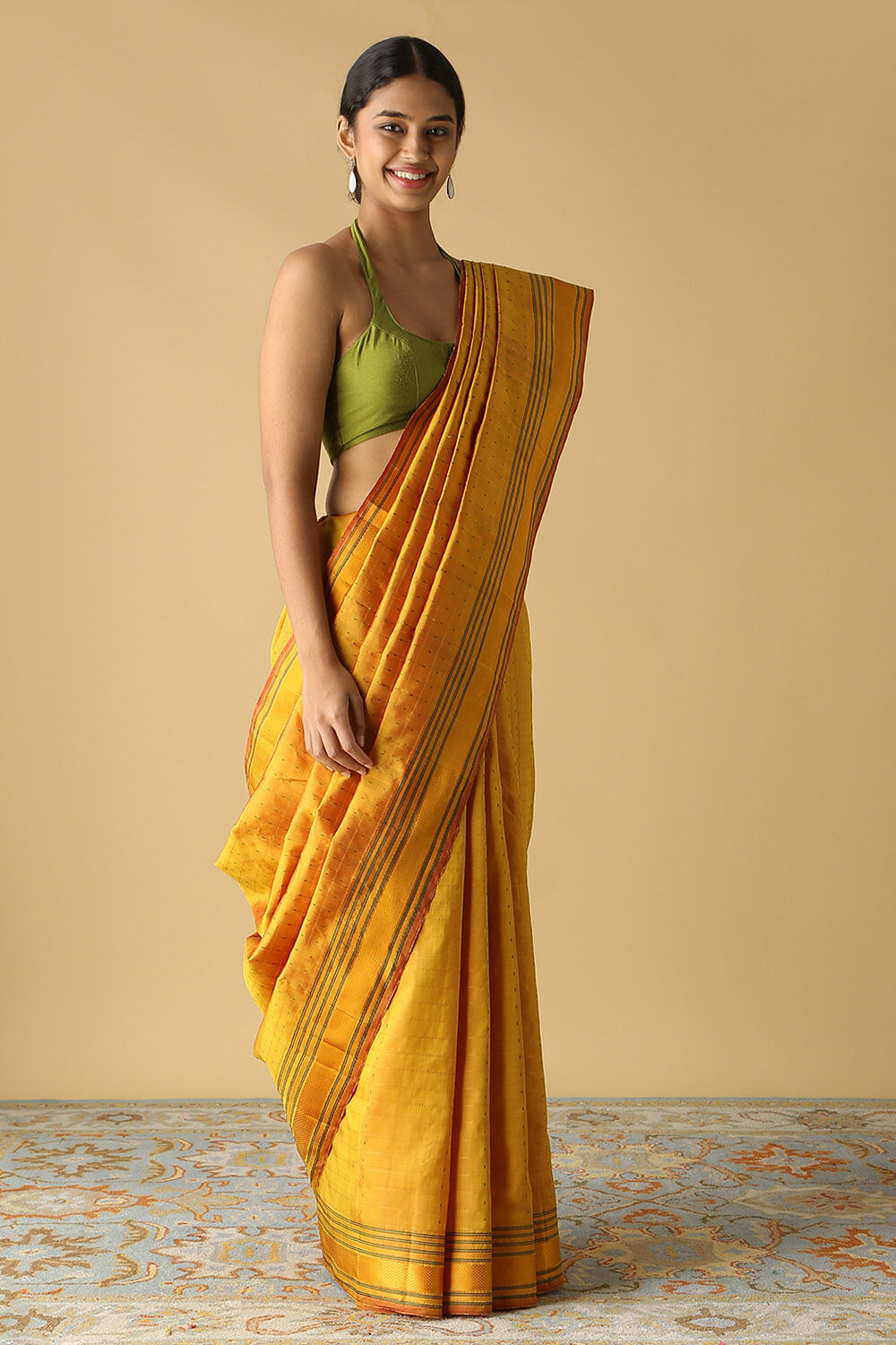 Yellow Pure Silk Kanjivaram Saree image number null