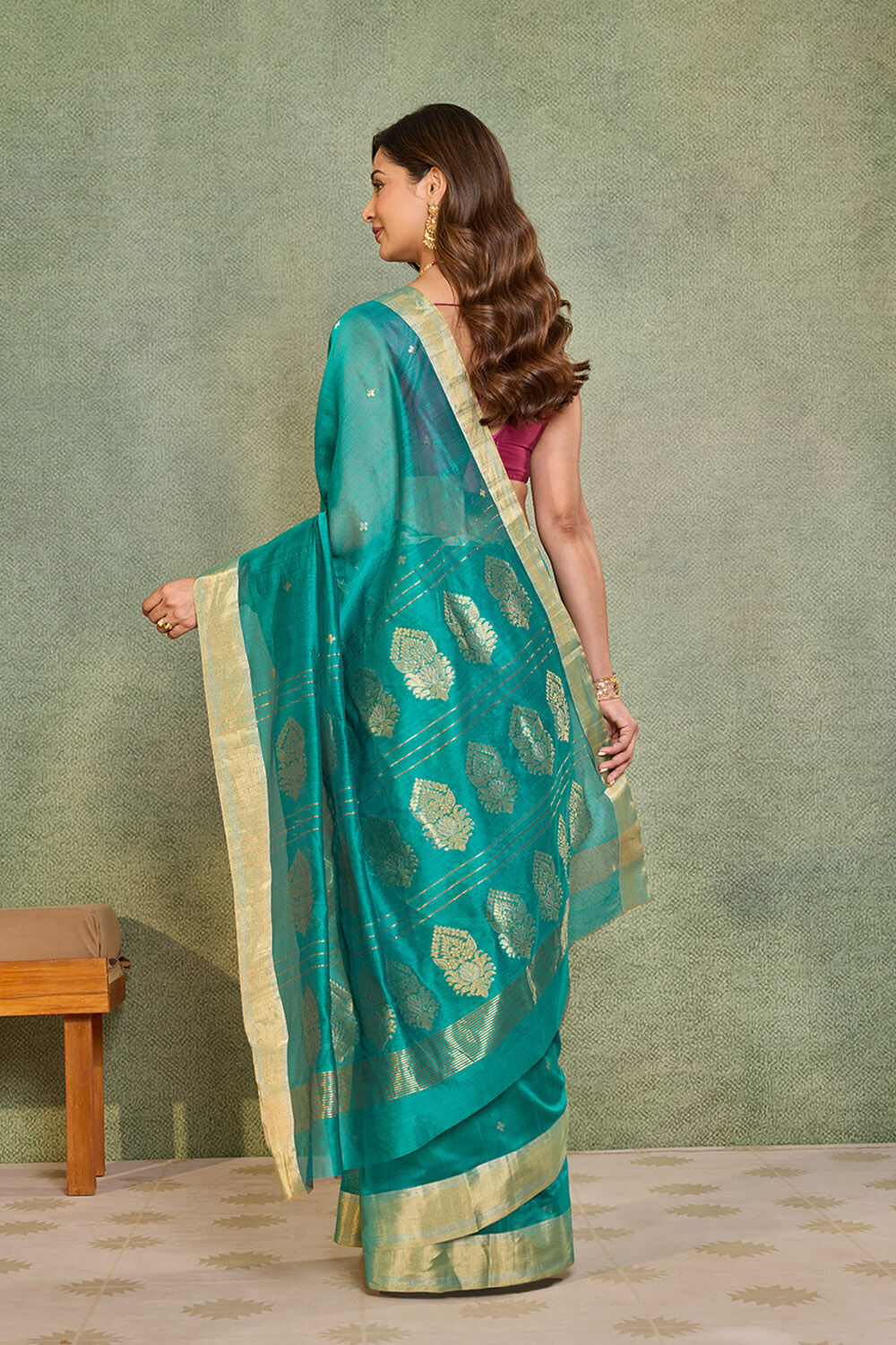 Blue Woven Pure Silk Cotton Chanderi Saree image number null