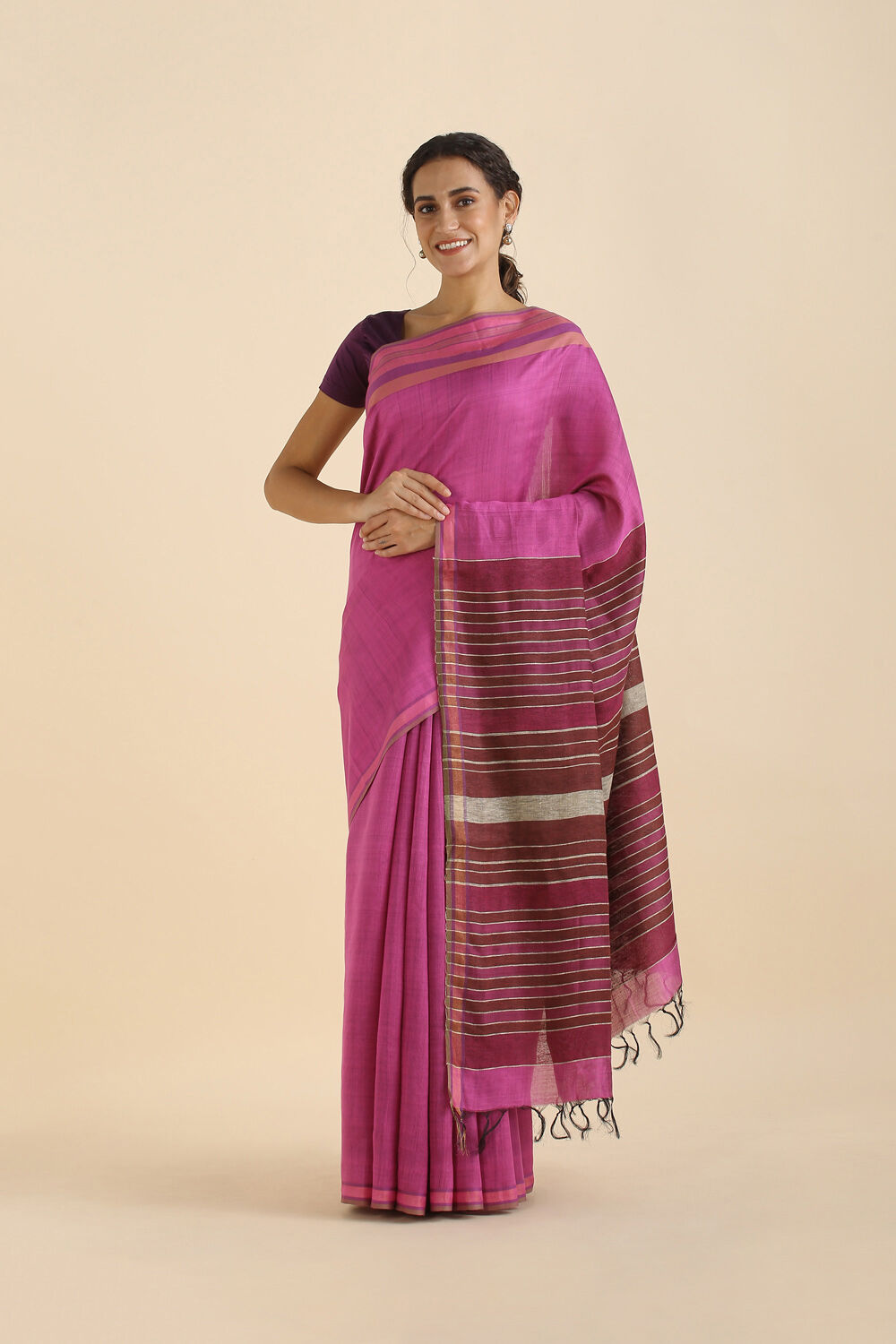 Pink Pure Silk Viscose Bhagalpuri Saree image number null