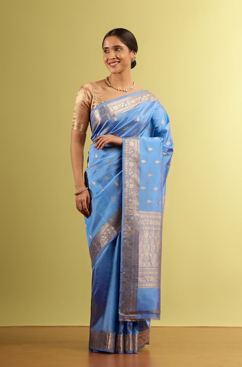 Blue Silk Viscose Woven Saree