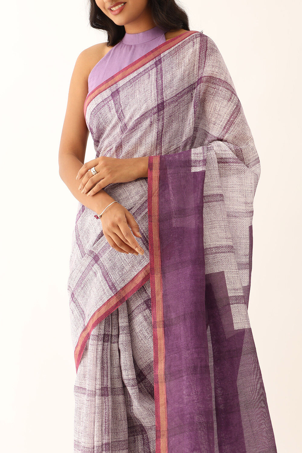 Light Violet Pure Silk Cotton Block Printed Saree image number null