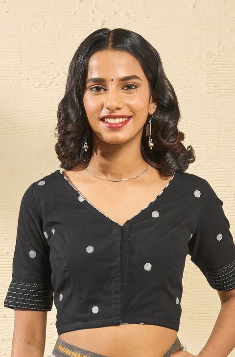 Black Woven Pure Cotton Blouse