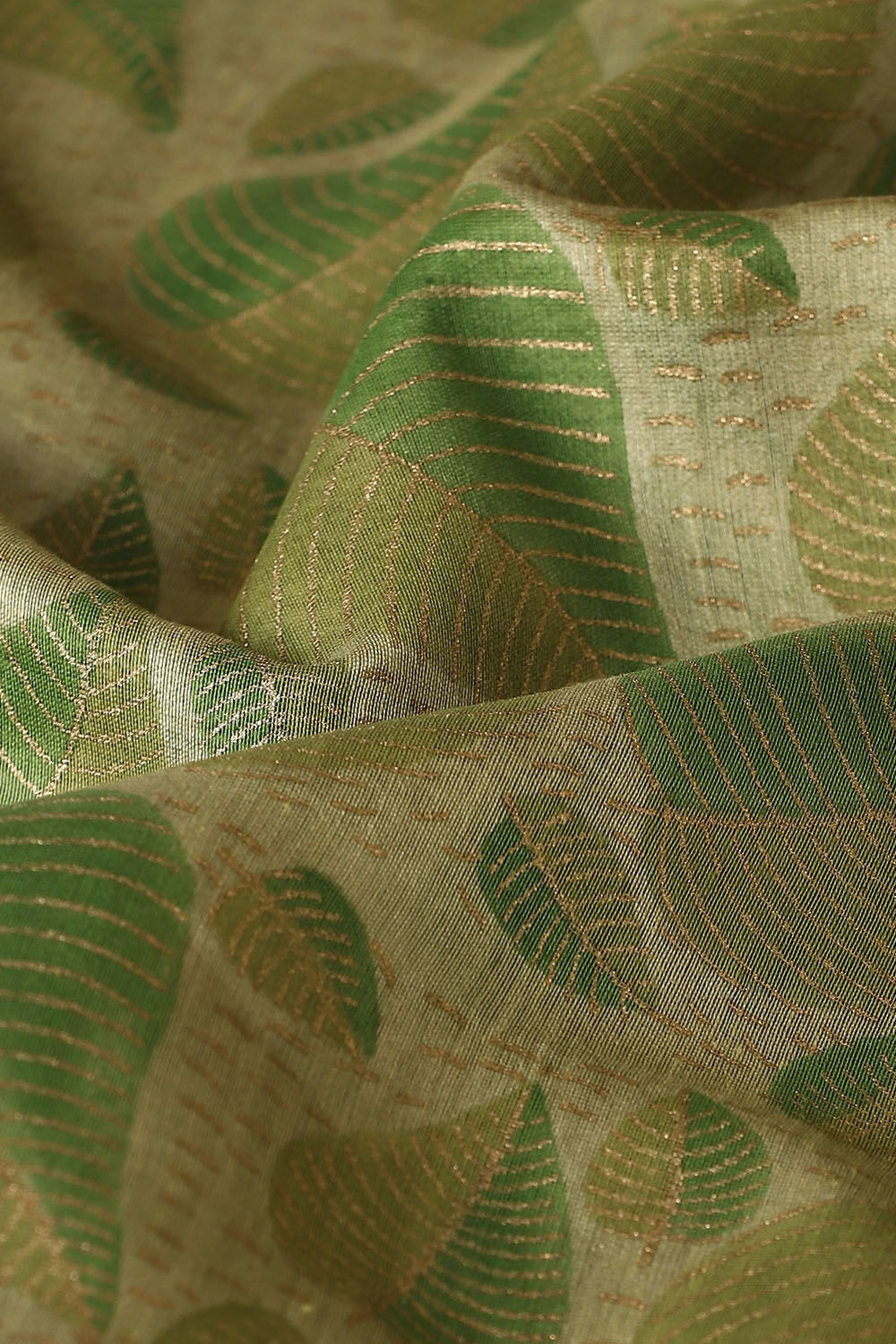 Beige and Green Pure Silk Cotton Hand Printed Saree image number null