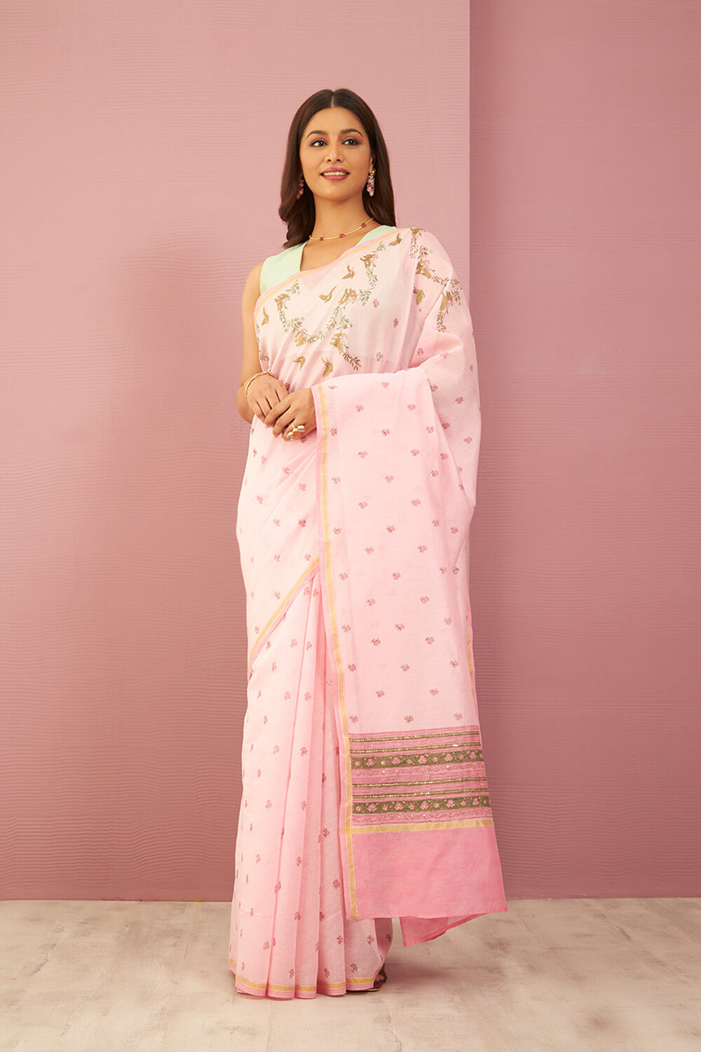 Pink Contemporary Pure Silk Cotton Printed Sanganeri Saree image number null