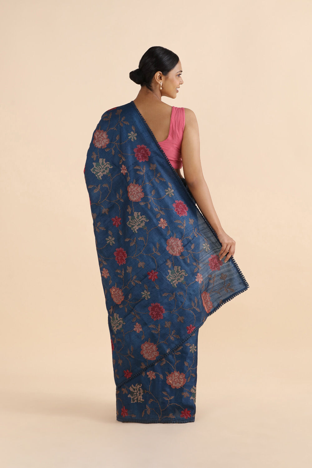 Blue Pure Tussar Embroidered Saree image number null