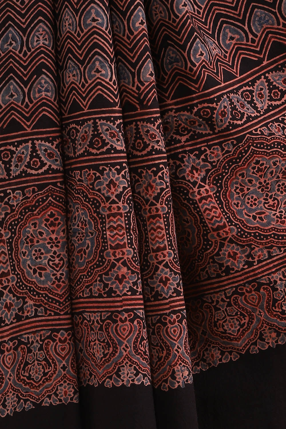 Black Pure Cotton Ajrakh Printed Saree image number null