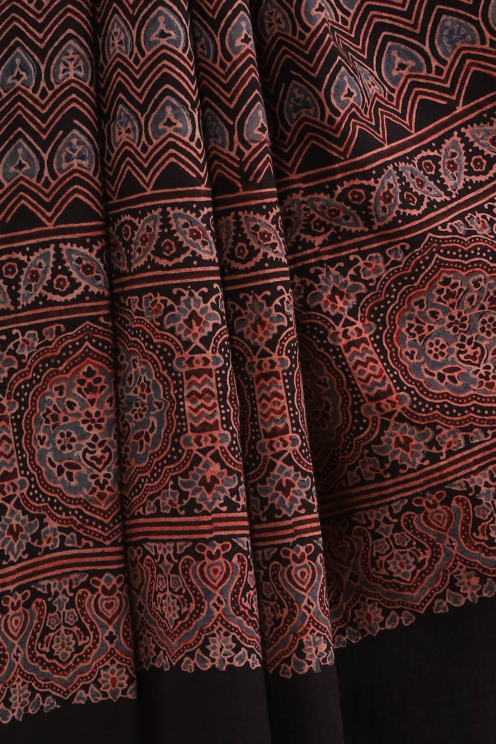 Black Pure Cotton Ajrakh Printed Saree image number null