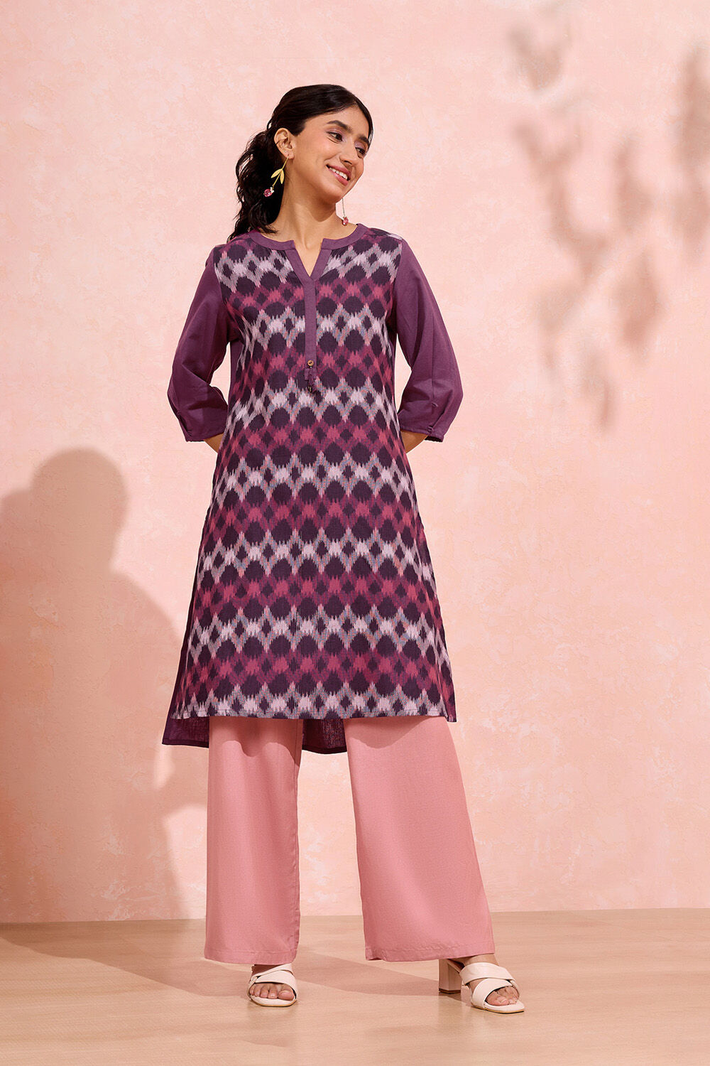Purple Pure Cotton Ikat Kurta image number null