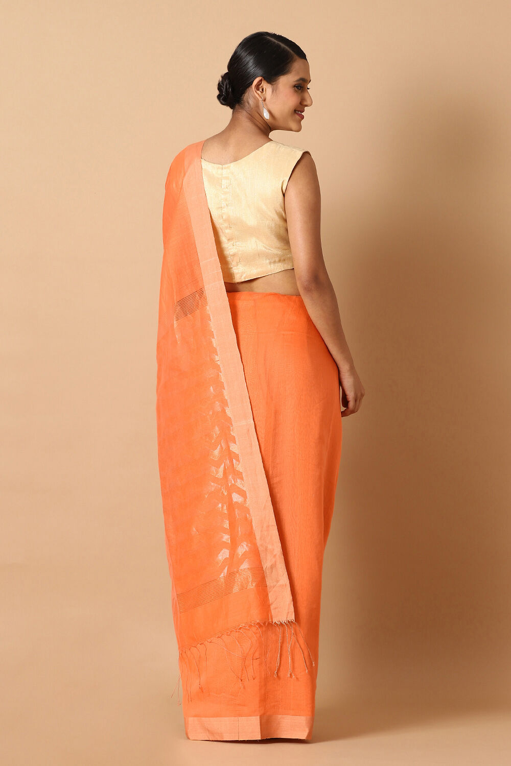 Light Orange Pure Silk Cotton Jamdani Saree image number null