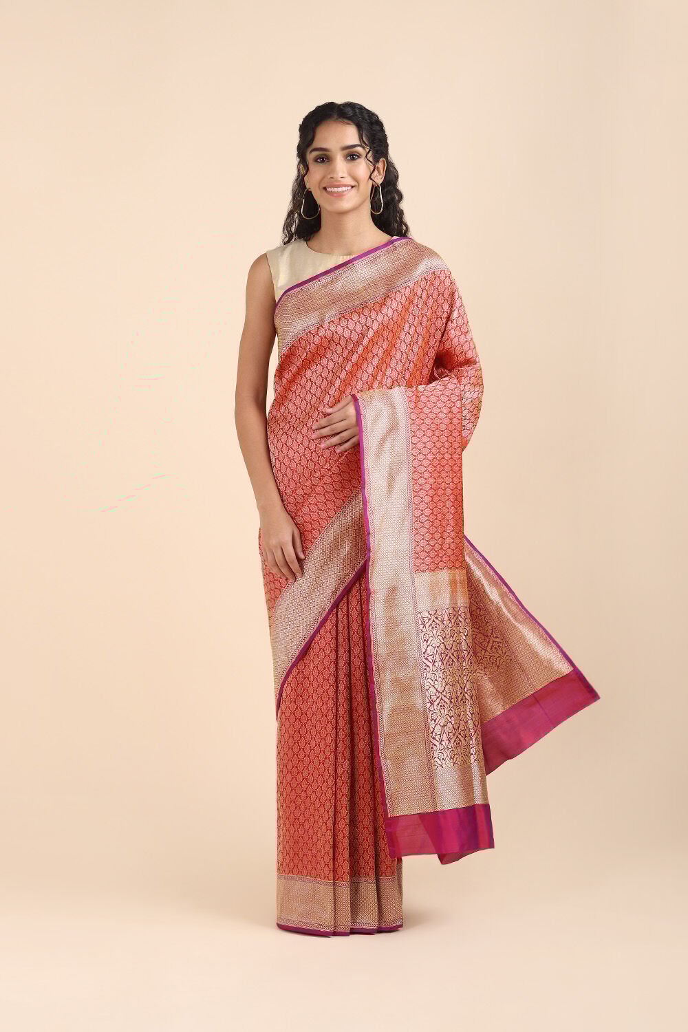 Red Pure Silk Banarasi Brocade Saree image number null