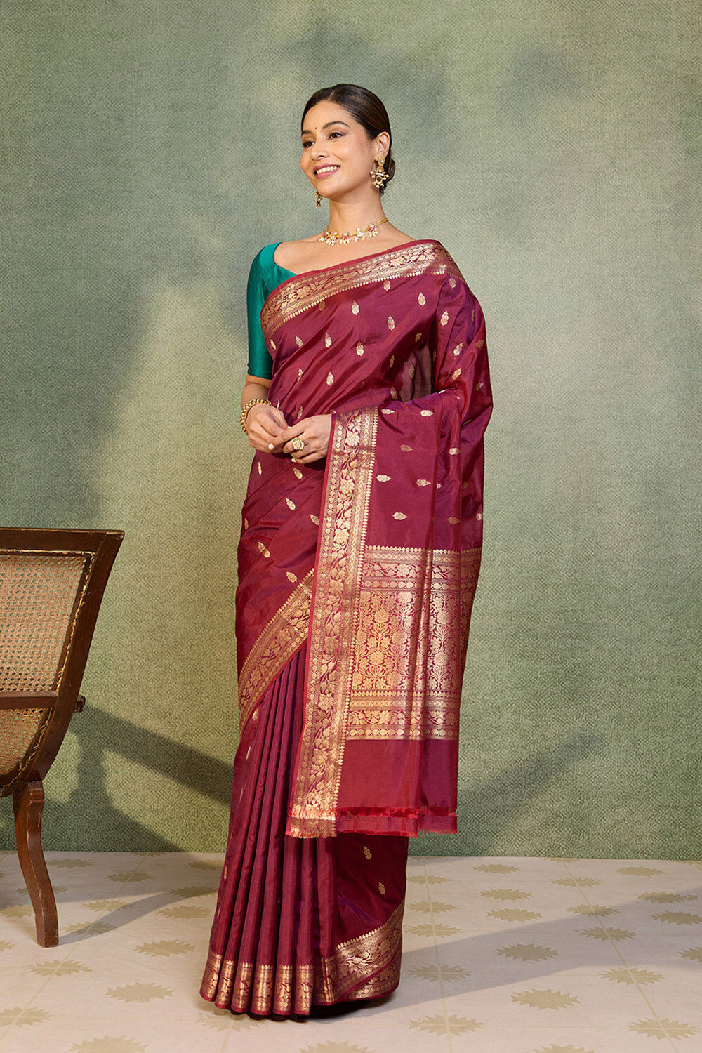 Purple Silk Viscose Cutwork Banaras  Saree image number null