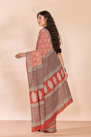 Dark Red Rajasthan Block Printed Pure Cotton Saree thumbnail image number null