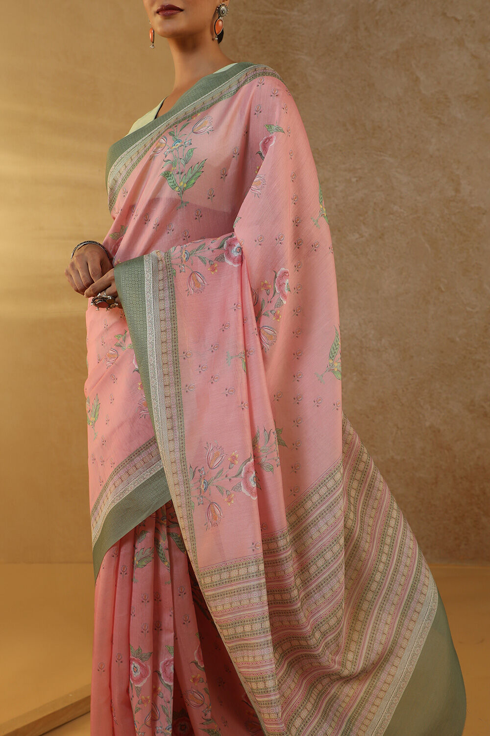 Pink Rajasthan Screen Printed Pure Silk Cotton Saree image number null