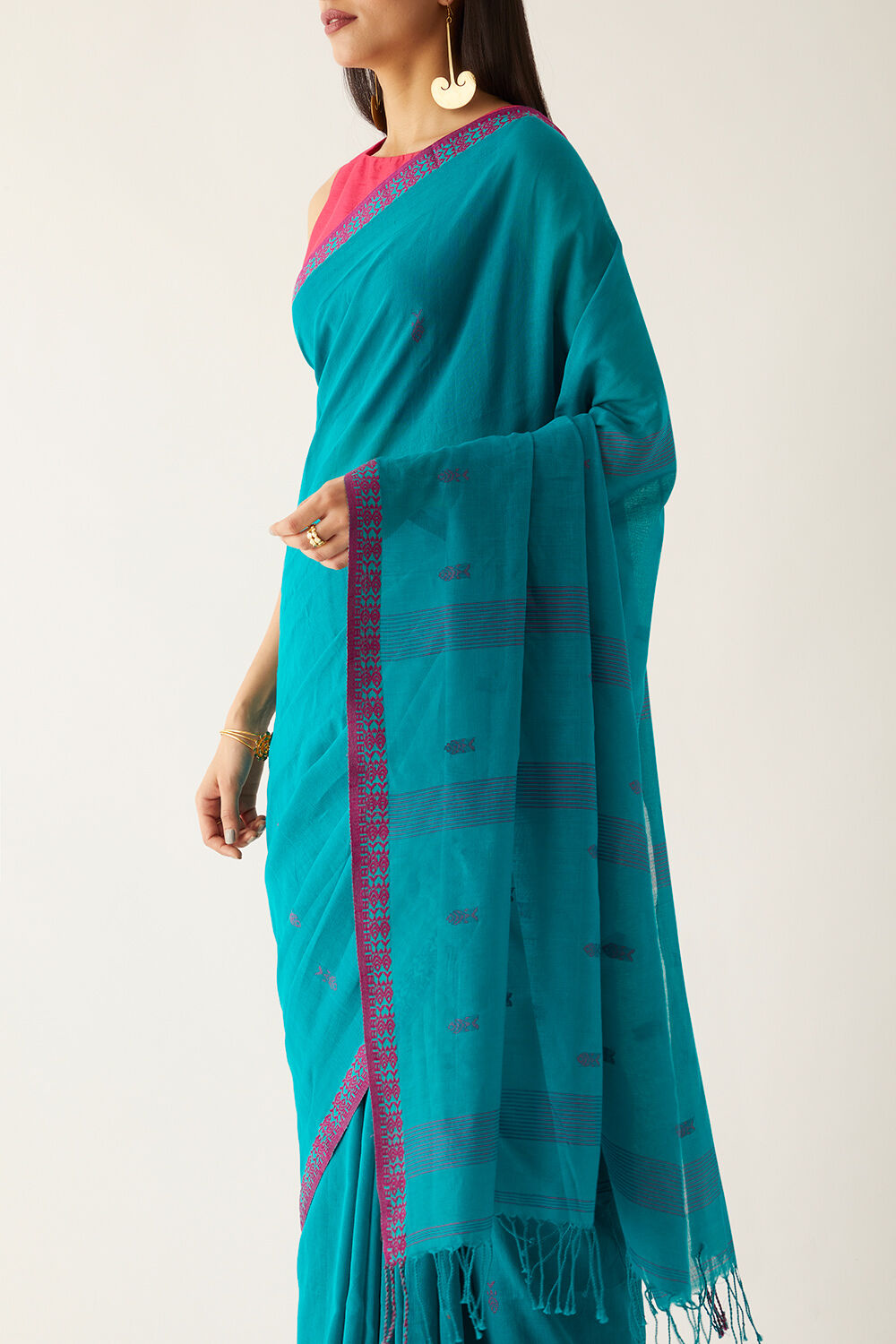 Green Pure Cotton Bengal Saree image number null
