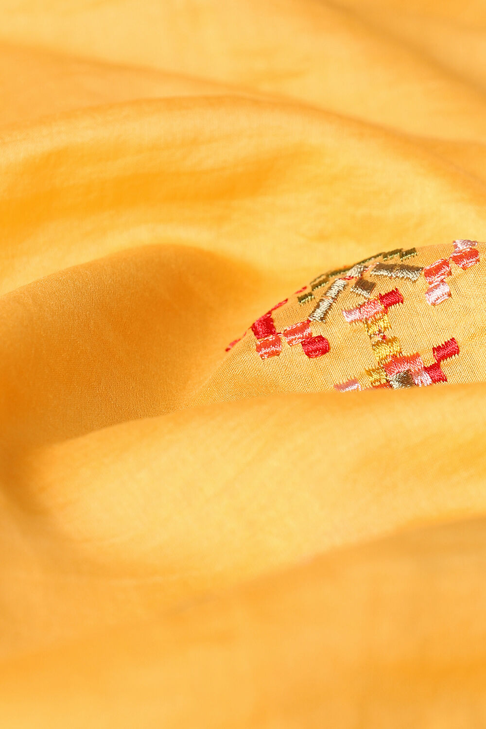 Yellow Silk Cotton Embroidered Semistitched Suit Set image number null