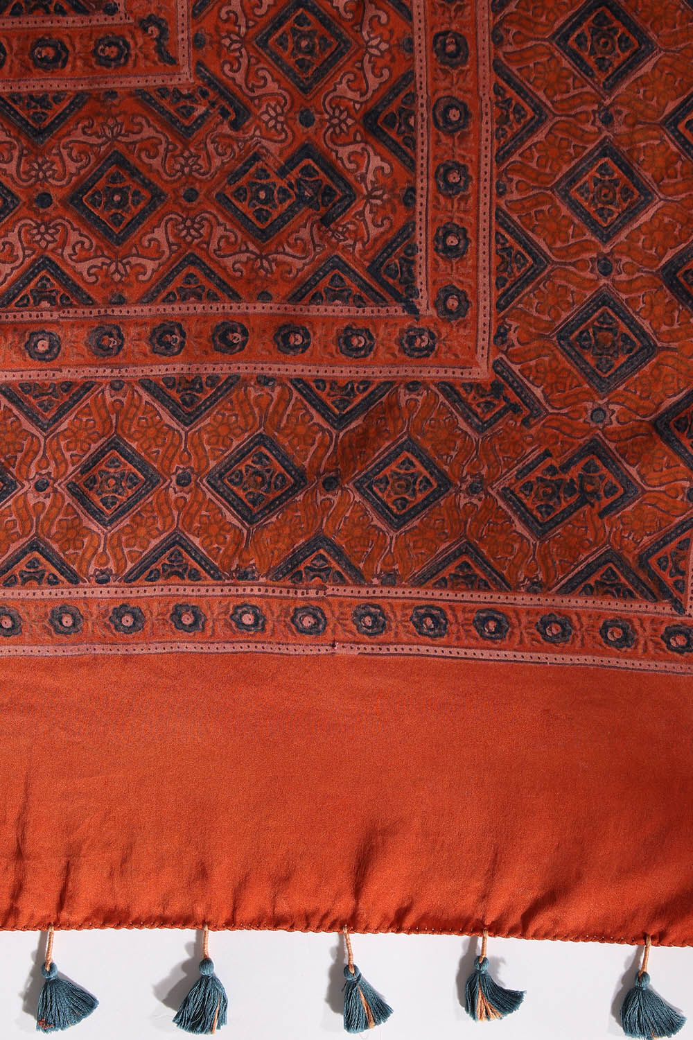 Orange Pure Silk Ajrakh Printed Saree image number null