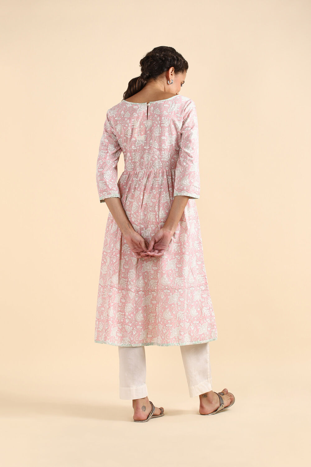 Light Pink Cotton Block Printed Kurta image number null