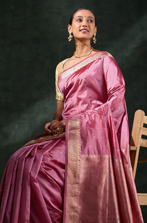 Pink Silk Viscose Cutwork Saree