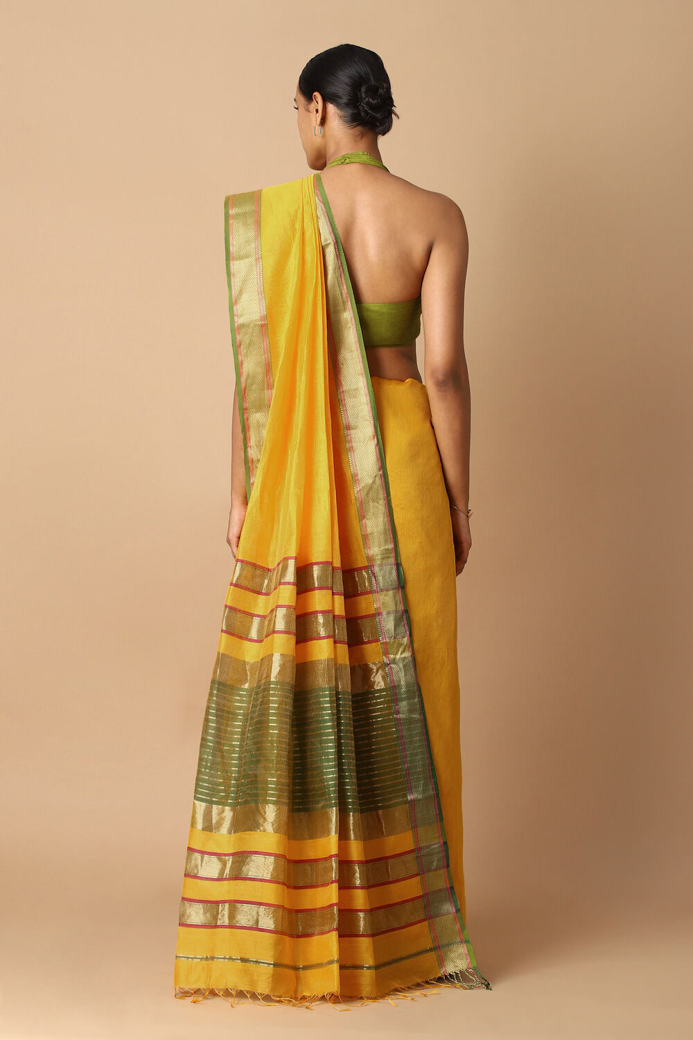 Yellow Pure Silk Cotton Maheswari Saree image number null