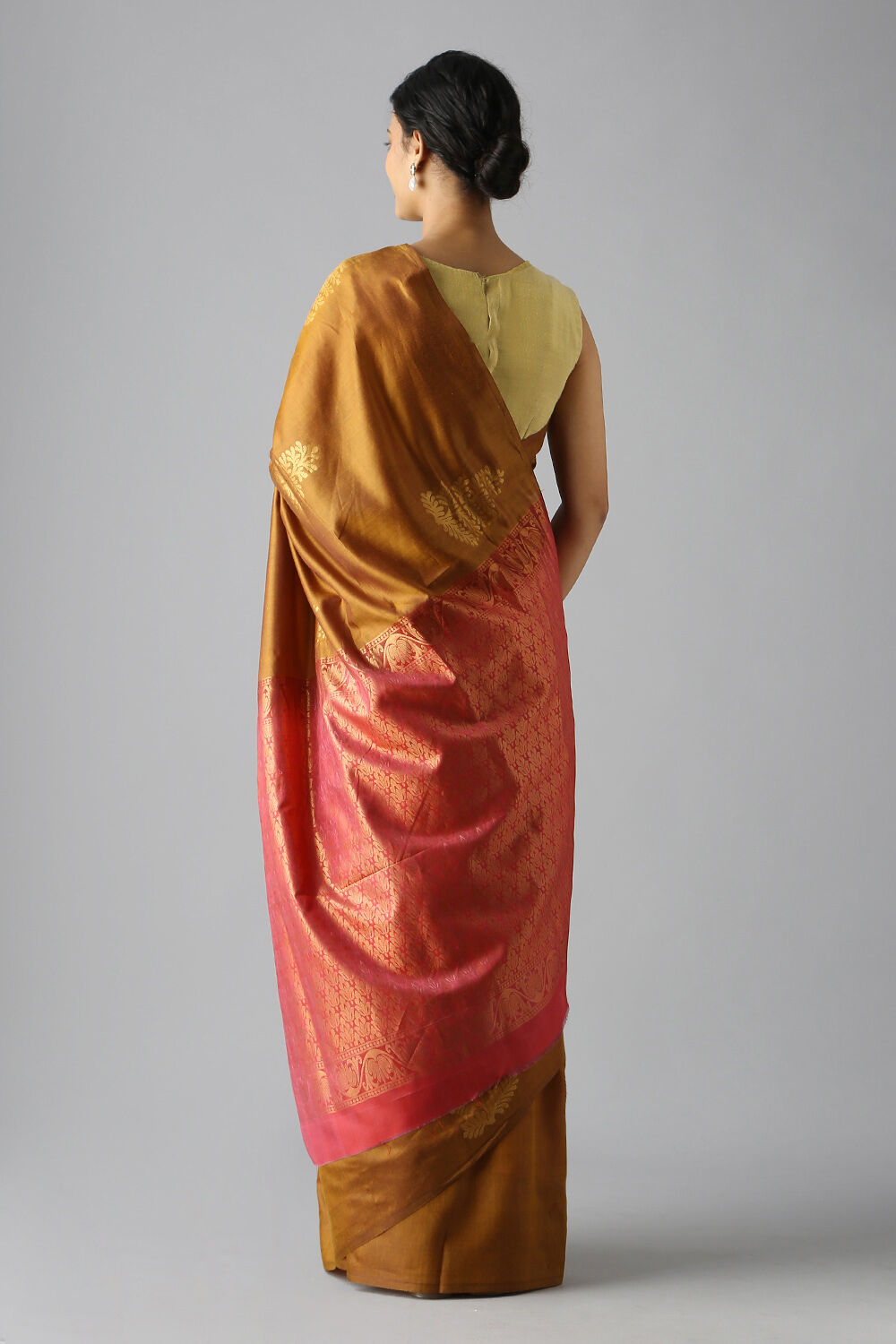 Brown Pure Silk Tencel South Saree image number null