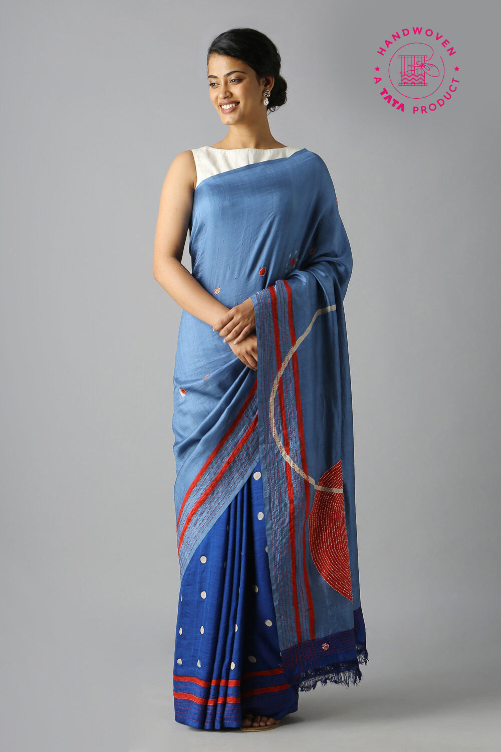 Blue Pure Silk Hand Painted Saree image number null