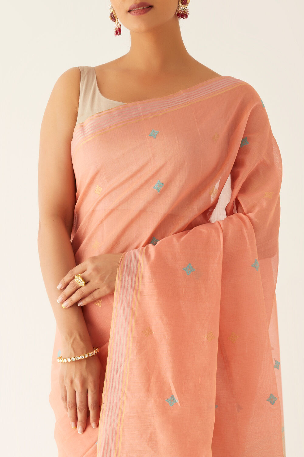 Light Orange Pure Cotton Tissue Chanderi Saree image number null