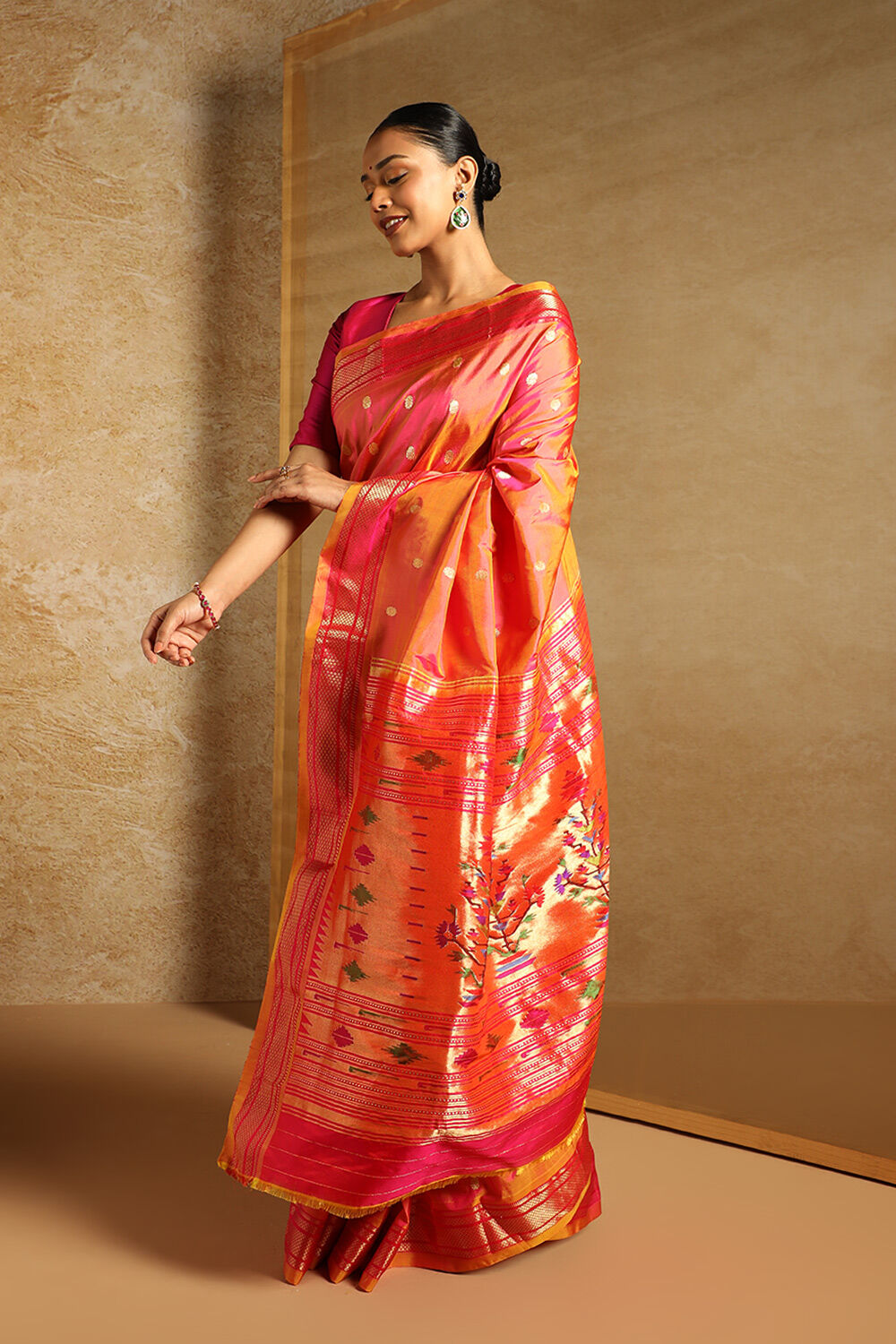 Pink Tapestry Pure Silk Paithani Saree image number null