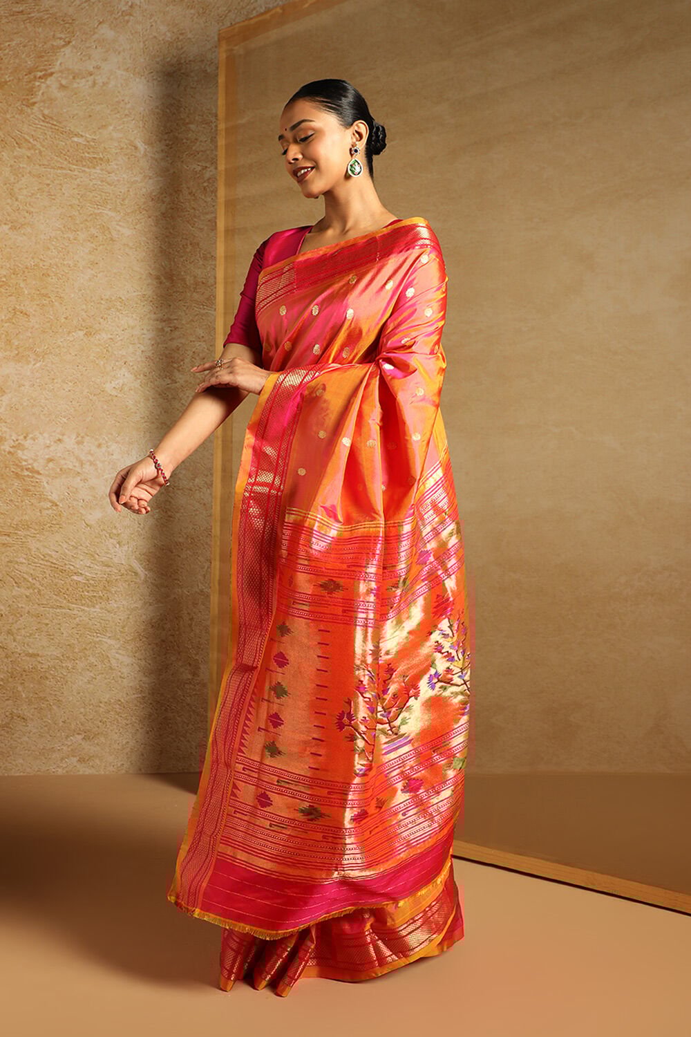 Pink Tapestry Pure Silk Paithani Saree image number null