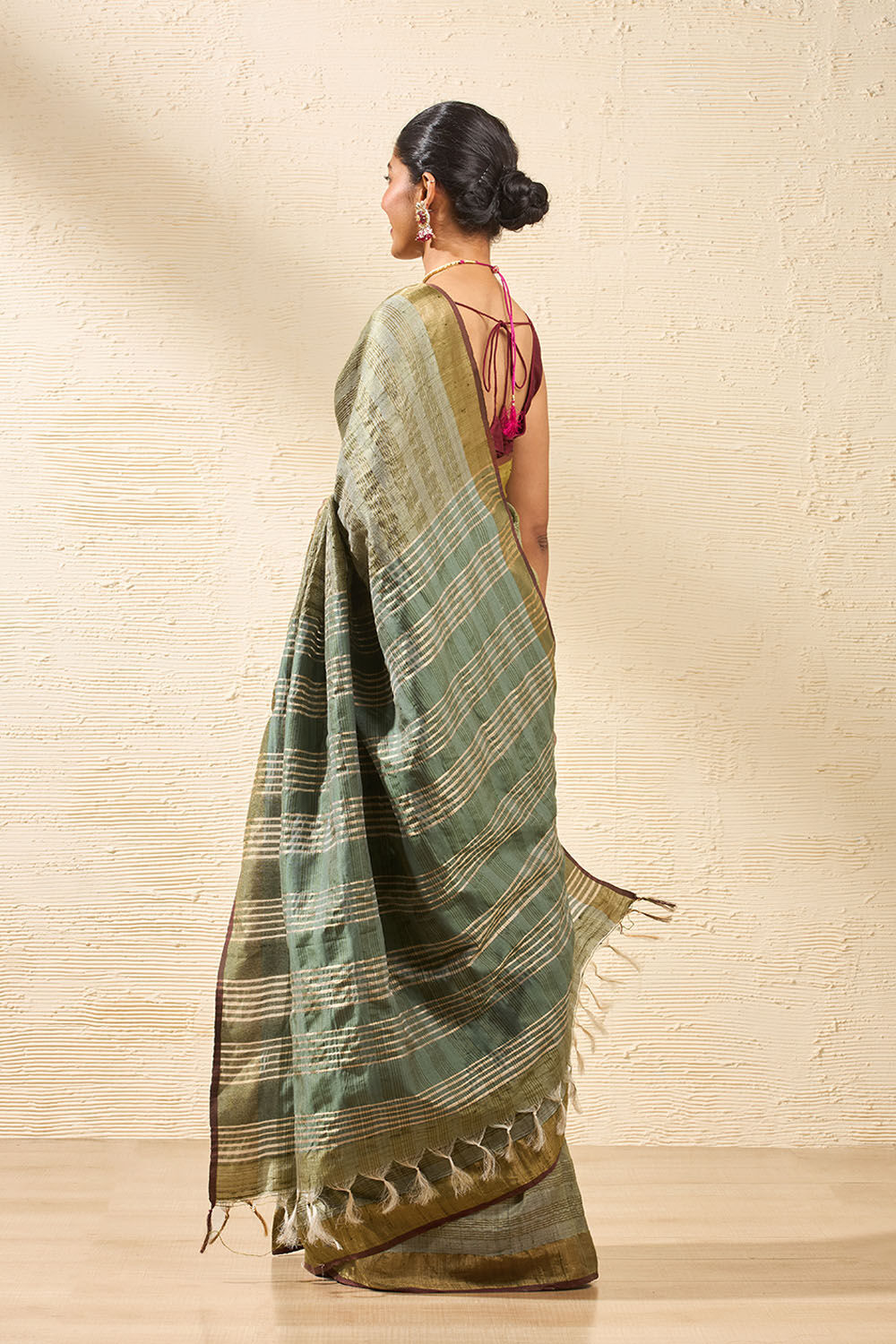 Green Bhagalpur Woven Pure Tussar Silk Saree image number null