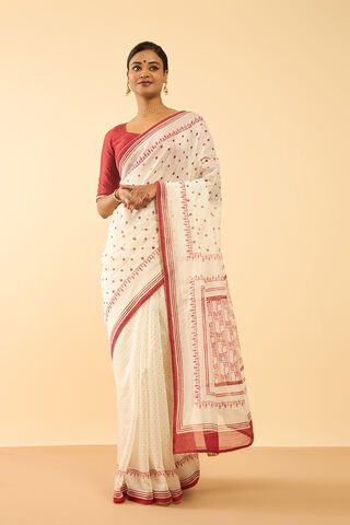 Off White Bengal Block Printed Pure Silk Cotton Saree thumbnail image number null