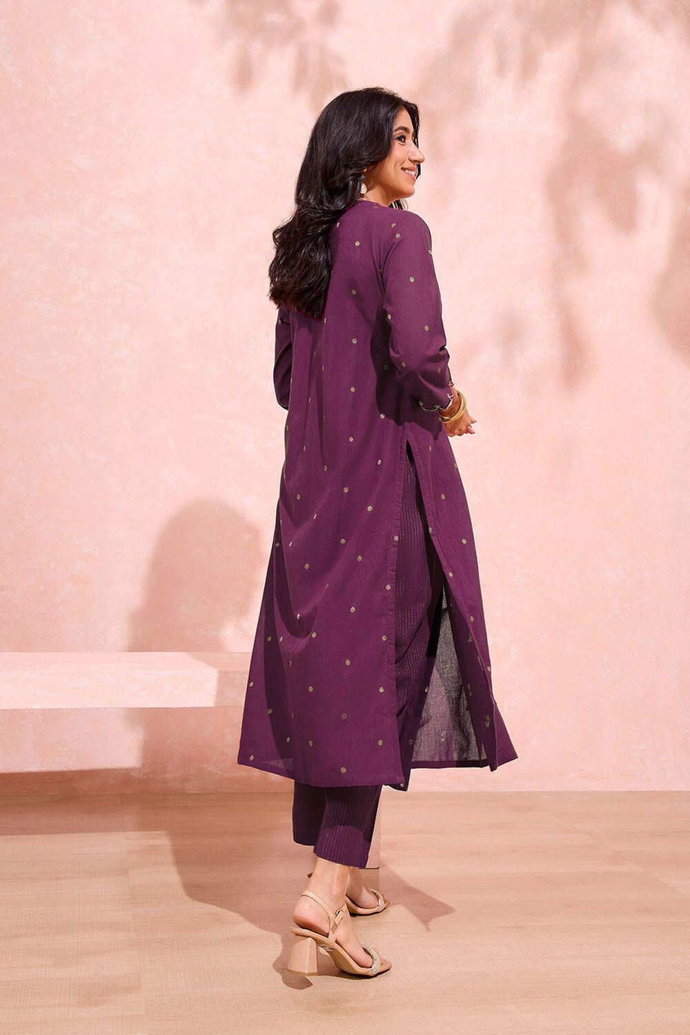 Purple Woven Pure Cotton Kurta Set image number null